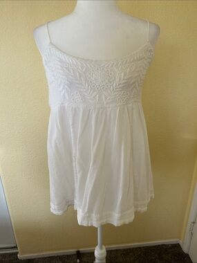Free People White Embroidered Spaghetti-Strap Cami